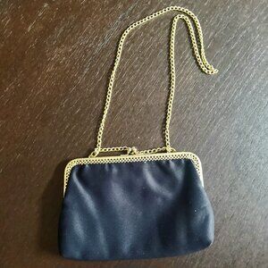 PURSE CLUTCH Black Gold Special Occasion Black with gold trim & chain